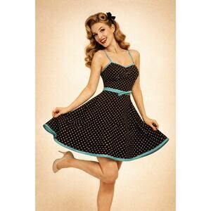 Vintage Y2K Womens Babydoll Dress Size XS Black Polka Dot Pinup Rockabilly